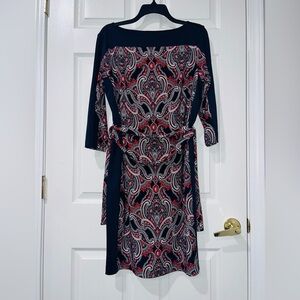 Ann Taylor Navy and Red Paisley Long Sleeve Dress